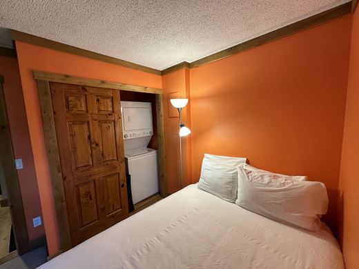 Bedroom, showing the stacked washer and dryer in the closet
